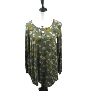 Mossimo Army Green Floral Tunic Blouse Size Small